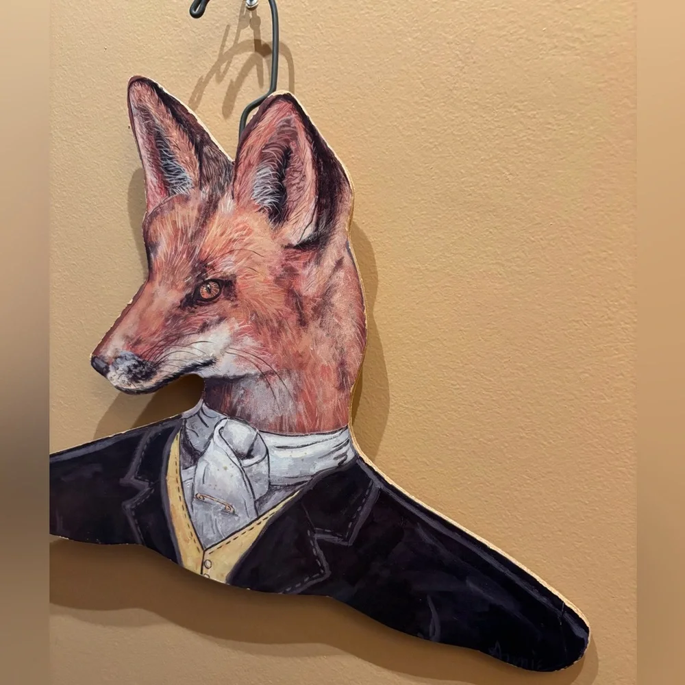 Fox Portrait Wooden Wall Hanger in Rustic Orange and Black